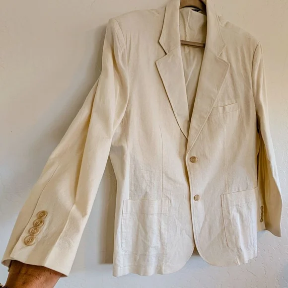 Andrew Fezza Linen Blend Blazer Cream Neutral Tailored Jacket Minimalist Coastal - Picture 3 of 15